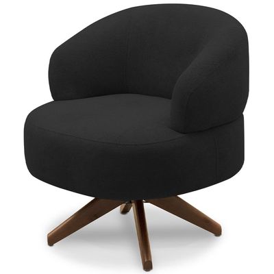 Poltrona Decorativa Giratória Sala de Estar Living Seven F04 Veludo Preto - Lyam Decor