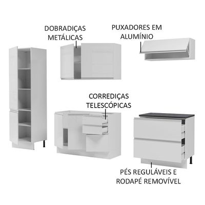Cozinha Completa Mdf Madesa Acordes Frentes Branco Brilho