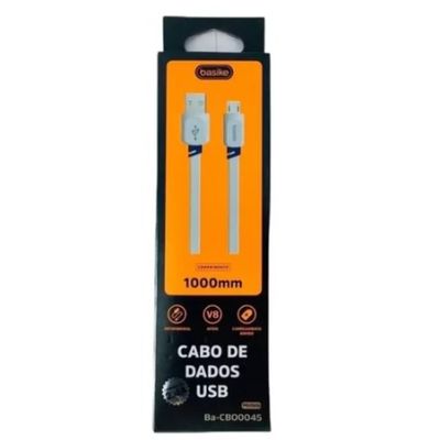 Cabo de dados 2,4A pvc flat V8/USB 1,00mt branco