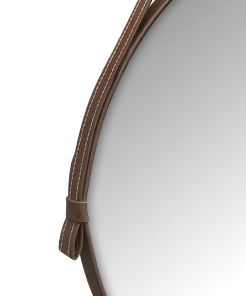 Espelho Decoração Ambiente 40cm Adnet couro cor Marrom - Comprar Moveis em Casa