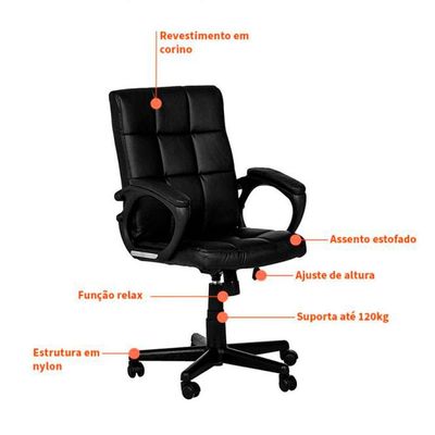 Conjunto de Mesa New com Cadeira de Escritório Diretor Giratória Charles Preta