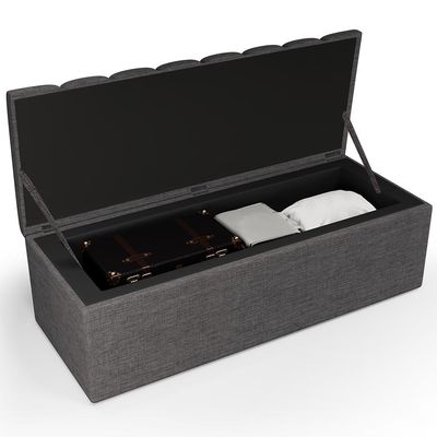 Kit Cabeceira Cama Box Casal Queen 160cm Calçadeira Baú Dália W01 Linho Cinza Escuro - Lyam Decor