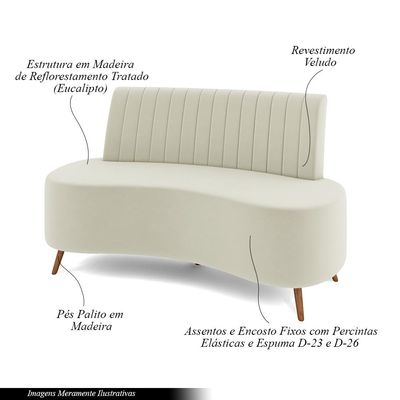 Sofá Living Decorativo 2 Lugares 1,35M Katara Bege Claro Veludo G33 - Gran Belo