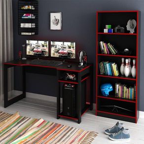 Mesa E Armário Para Escritório Cool Mdp Preto/Vermelho