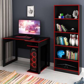 Mesa E Armário Para Escritório Cool Mdp Preto/Vermelho