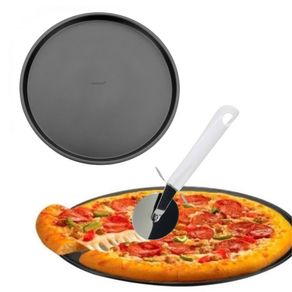 Forma de Pizza Antiaderente Assadeira Bandeja + Cortador