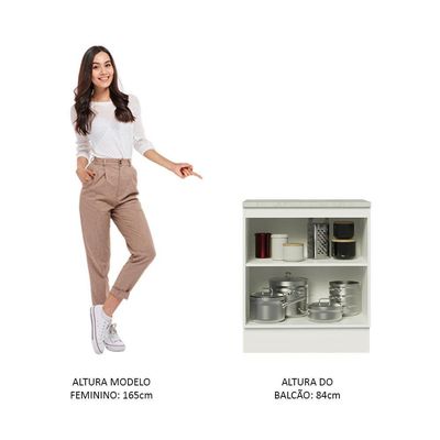 Balcão de Cozinha Agata 70cm 2 Portas Branco Cinza