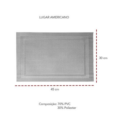 Jogo Americano Lugar Prata 30x45cm Facil de Limpar PVC 1un