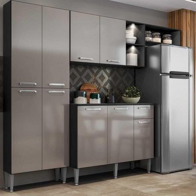 Cozinha Compacta com Armário e Balcão com Tampo Preta
