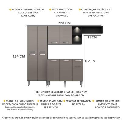 Cozinha Compacta com Armário e Balcão com Tampo Preta