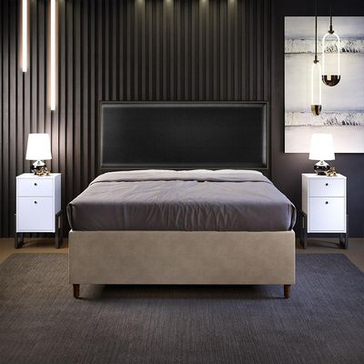 Cabeceira Box Casal Com Tachas 140 cm Vicenza L02 Facto Preto Metalizado - Lyam Decor