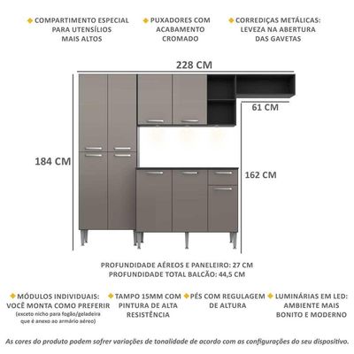 Cozinha Compacta com Armário e Balcão com Tampo Pequim