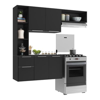 Cozinha Compacta Com Armário e Balcão Multimóveis Preta