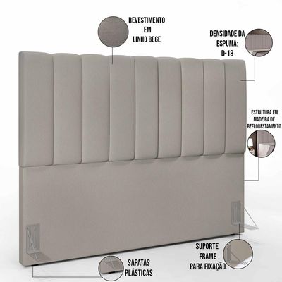 Cabeceira Cama Box Casal Queen 160 cm Dália W01 Linho Bege - Lyam Decor