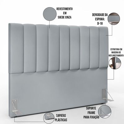 Cabeceira Cama Box Casal Queen 160 cm Dália W01 Suede Cinza - Lyam Decor