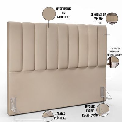 Cabeceira Cama Box Casal Queen 160 cm Dália W01 Suede Bege - Lyam Decor