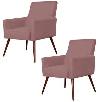 Kit 02 Poltronas Decorativas Para Sala de Estar e Recepção Maria W01 Suede Rosê - Lyam Decor