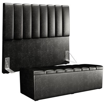 Kit Cabeceira Cama Box Casal 140cm Calçadeira Recamier Baú Dália W01 Couríssimo Preto - Lyam Decor