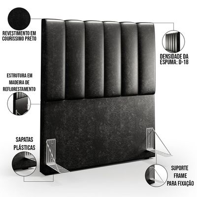 Cabeceira Cama Box Solteiro 100 cm Dália W01 Couríssimo Preto - Lyam Decor