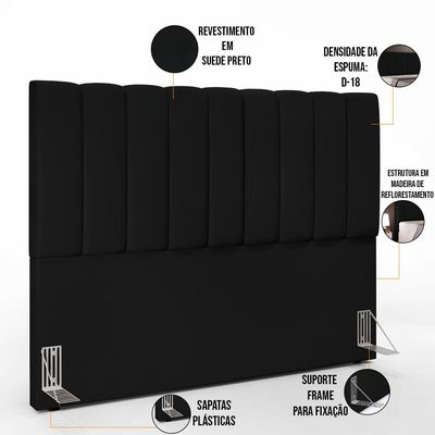 Cabeceira Cama Box Casal Queen 160 cm Dália W01 Suede Preto - Lyam Decor