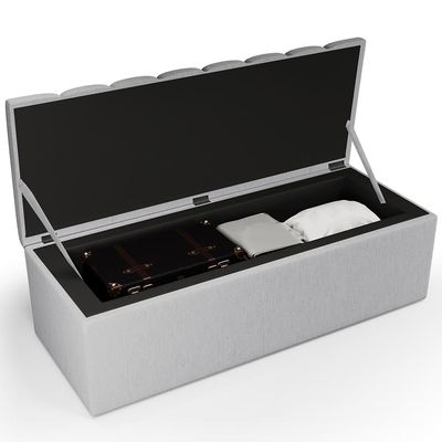 Kit Cabeceira Cama Box Casal Queen 160cm Com Calçadeira Baú Dália W01 Linho Cinza - Lyam Decor
