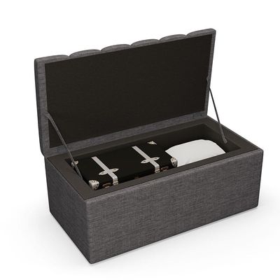 Kit Cabeceira Cama Box Solteiro 100cm Com Calçadeira Baú Dália W01 Linho Cinza Escuro - Lyam Decor