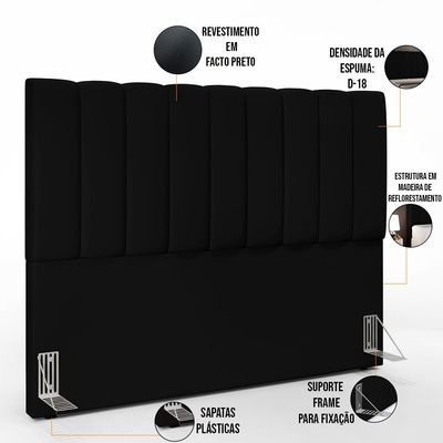 Kit Cabeceira Cama Box Casal Queen 160cm Com Calçadeira Baú Dália W01 Facto Preto - Lyam Decor