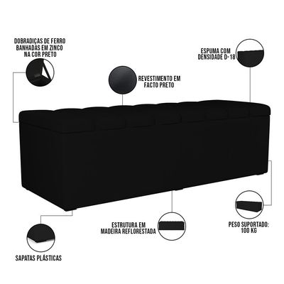 Kit Cabeceira Cama Box Casal Queen 160cm Com Calçadeira Baú Dália W01 Facto Preto - Lyam Decor
