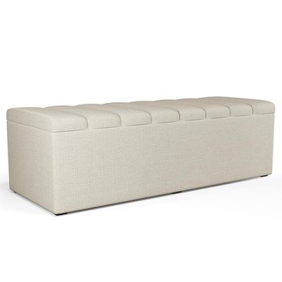 Kit Cabeceira Cama Box Casal Queen 160cm Com Calçadeira Baú Dália W01 Linho Champagne - Lyam Decor