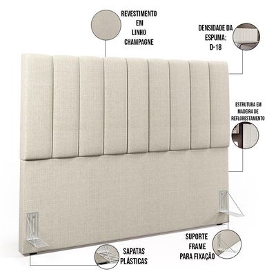Kit Cabeceira Cama Box Casal Queen 160cm Com Calçadeira Baú Dália W01 Linho Champagne - Lyam Decor