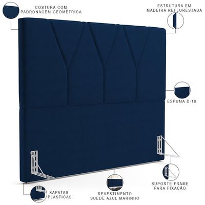Cabeceira Cama Box Casal Queen 160 cm Aurora W01 Suede Azul Marinho - Lyam Decor