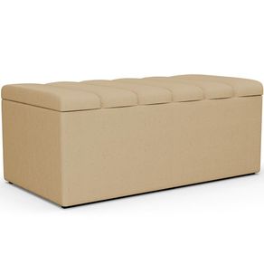 Calçadeira Recamier Baú Para Cama Box Solteiro Dália 100x50 Cm W01 Linho Bege Escuro - Lyam Decor