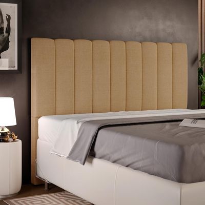 Cabeceira Cama Box Casal King 195 cm Dália W01 Linho Bege Escuro - Lyam Decor