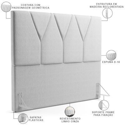 Cabeceira Cama Box Casal 140 cm Aurora W01 Linho Cinza - Lyam Decor
