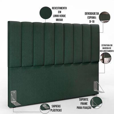 Cabeceira Cama Box Casal King 195 cm Dália W01 Linho Verde Musgo - Lyam Decor