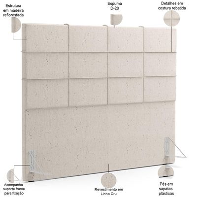 Kit Cabeceira Cama Box Casal 140cm com Calçadeira Roma W01 Linho Cru - Lyam