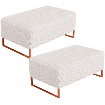 Kit 02 Puffs Decorativo Sala De Estar Cléo 90cm W01 Base Ferro Cobre Bouclê Cru - Lyam Decor