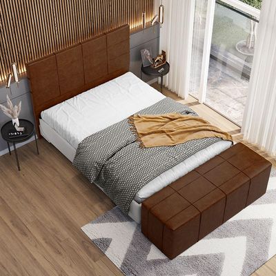 Kit Cabeceira Cama Box Casal 140cm com Calçadeira Roma W01 Couríssimo Marrom - Lyam