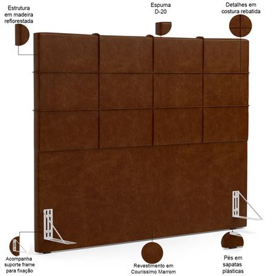 Kit Cabeceira Cama Box Casal 140cm com Calçadeira Roma W01 Couríssimo Marrom - Lyam