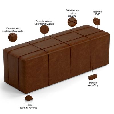 Kit Cabeceira Cama Box Casal 140cm com Calçadeira Roma W01 Couríssimo Marrom - Lyam