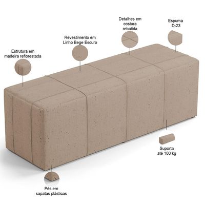 Kit Cabeceira Cama Box King 195cm com Calçadeira Roma W01 Linho Bege Escuro - Lyam