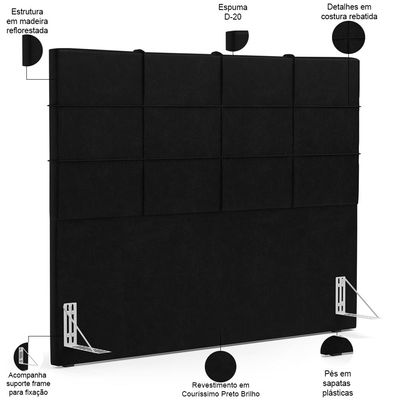 Kit Cabeceira Cama Box King 195cm com Calçadeira Roma W01 Couríssimo Preto - Lyam