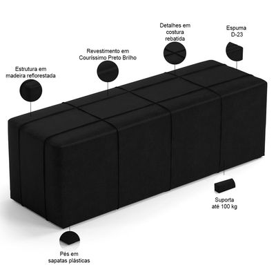 Kit Cabeceira Cama Box King 195cm com Calçadeira Roma W01 Couríssimo Preto - Lyam
