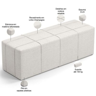 Kit Cabeceira Cama Box Queen 160cm com Calçadeira Roma W01 Linho Champagne - Lyam