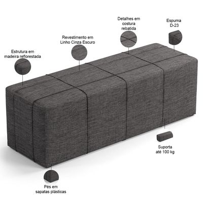 Kit Cabeceira Cama Box Queen 160cm com Calçadeira Roma W01 Linho Cinza Escuro - Lyam