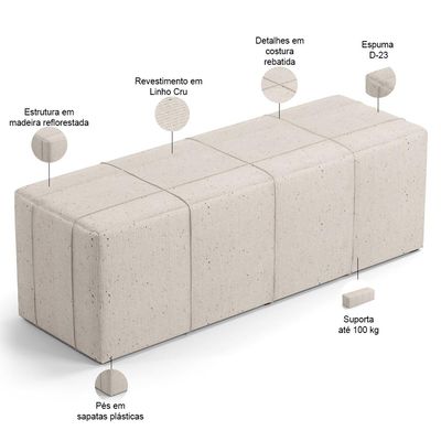 Kit Cabeceira Cama Box Queen 160cm com Calçadeira Roma W01 Linho Cru - Lyam
