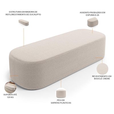 Kit 02 Puffs Decorativos Orgânico para Living Quarto 160cm Doha W01 Bouclê Creme - Lyam Decor