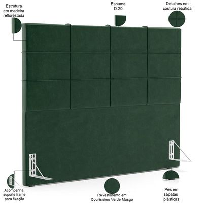 Kit Cabeceira Cama Box King 195cm com Calçadeira Roma W01 Couríssimo Verde - Lyam