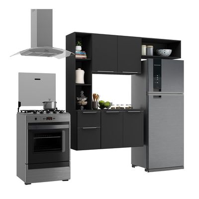 Cozinha Compacta Com Armário e Balcão Multimóveis Preta