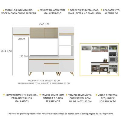 Cozinha Compacta 4 peças Armário e Balcão Multimóveis Branca